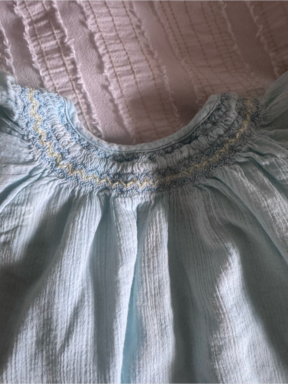 Light Blue Smocked Neck Cotton Top